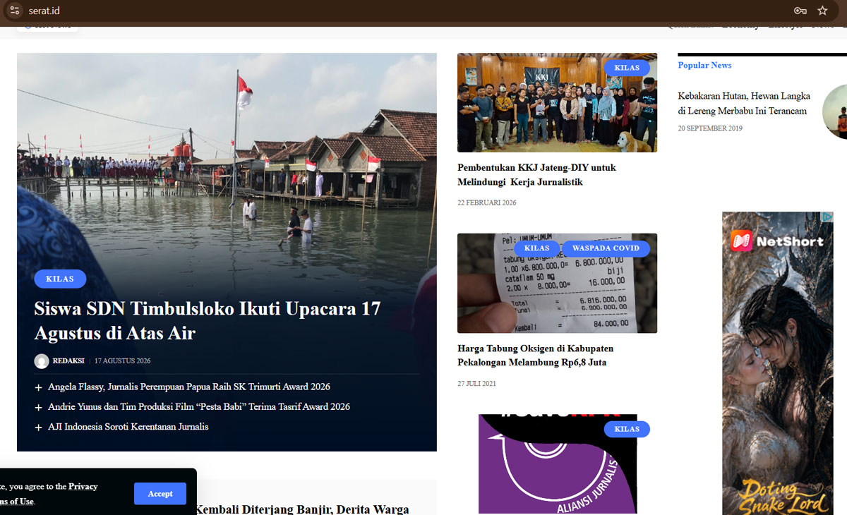 Tampilan website serat.id